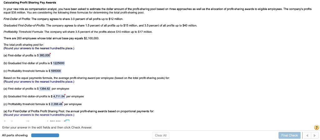 Calculating Profit Sharing Pay Awards In Your New | Chegg.com