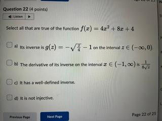 Solved Select all that are true of the function | Chegg.com
