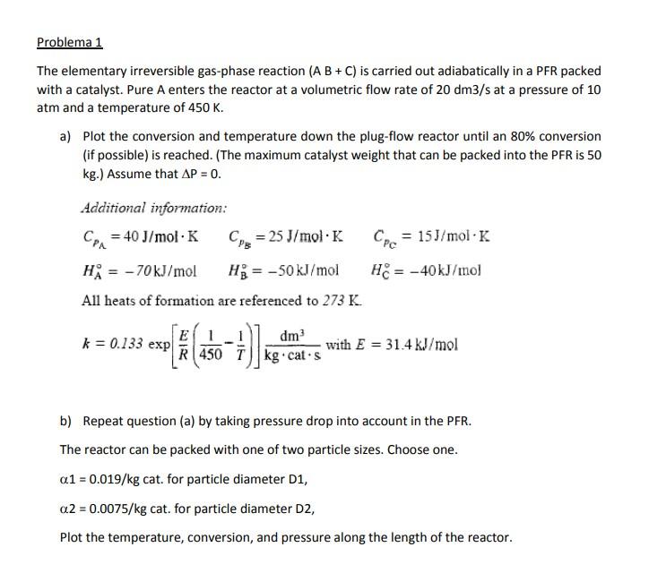 Solved Problema 1 The Elementary Irreversible Gas-phase | Chegg.com ...