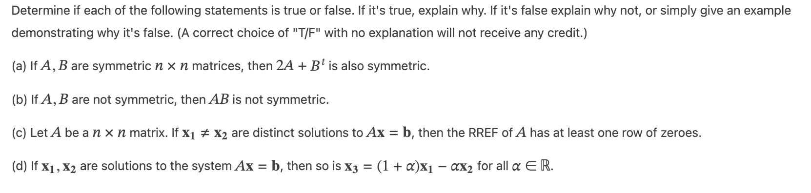 Solved Determine if each of the following statements is true | Chegg.com