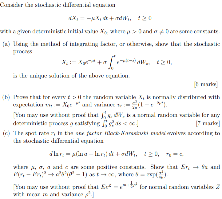 Solved Consider The Stochastic Differential Equation | Chegg.com