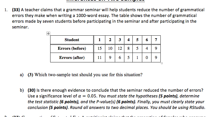 Stadium Cradle gone crazy Solved 1. (33) A teacher claims that a grammar seminar will | Chegg.com