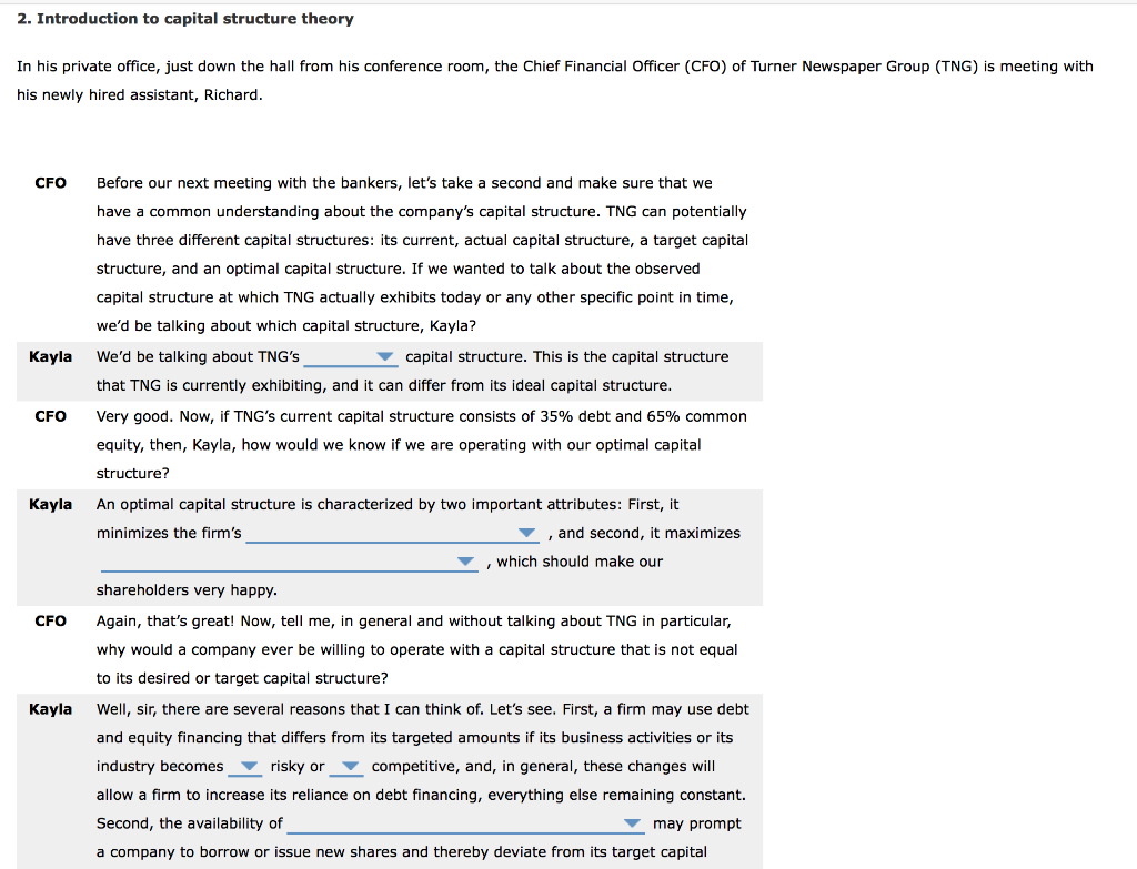 Solved 2. Introduction to capital structure theory In his | Chegg.com