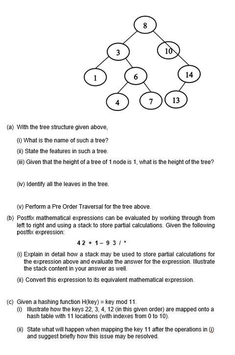 Solved 00 8 3 10 1 14 7) 13 (a) With the tree structure | Chegg.com
