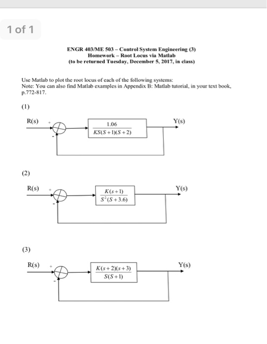 Solved 1 Of 1 ENGR 403ME 503 Control System Engineering 3 Chegg