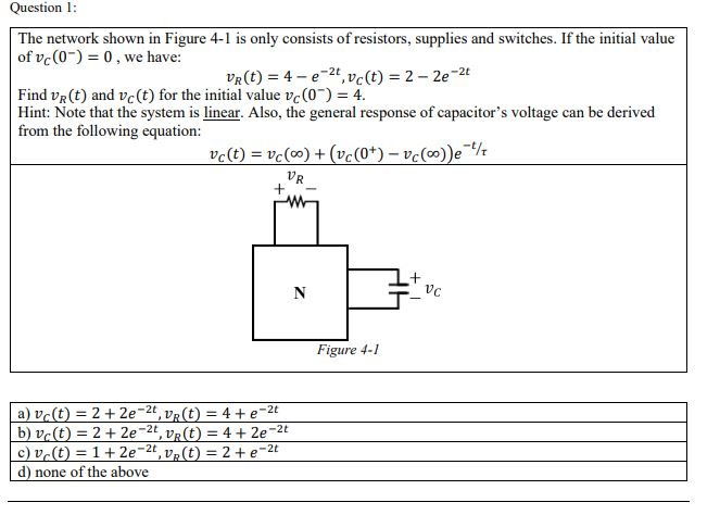 Solved Question 1: The network shown in Figure 4-1 is only | Chegg.com