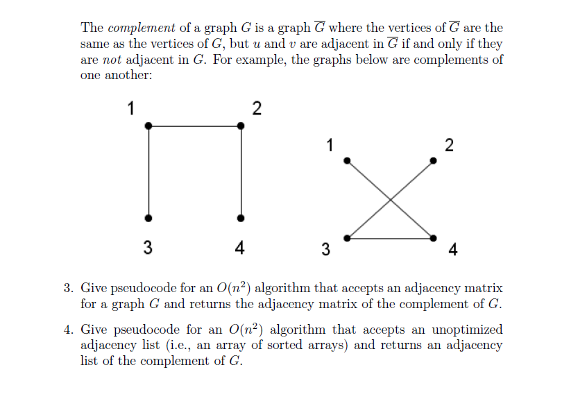The complement of a graph G is a graph where the | Chegg.com