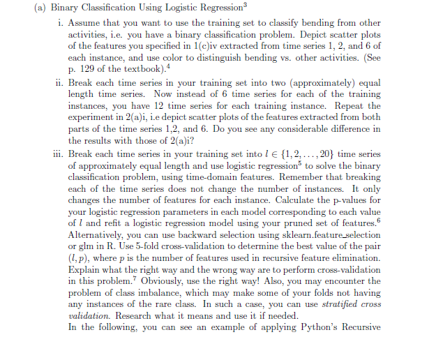 Binary Classlication Using Logistic Regression i. | Chegg.com