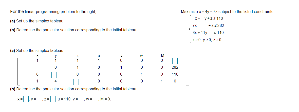 Solved For the linear programming problem to the right, (a) | Chegg.com