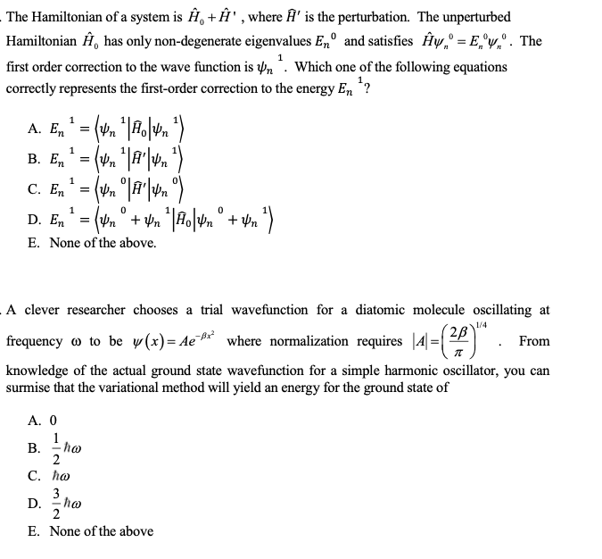 Solved The Hamiltonian Of A System Is ĥ Eu Where N Chegg Com