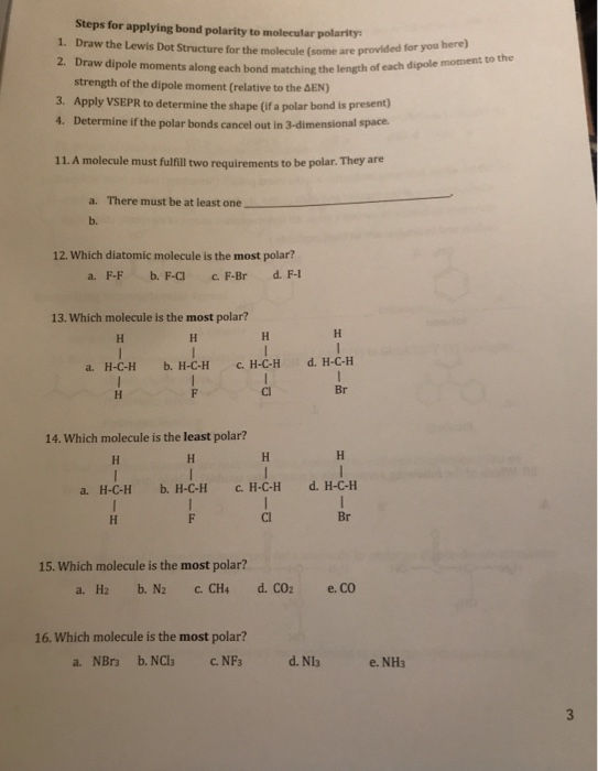 Bond Polarity Worksheet Electronegativity (EN) Values | Chegg.com