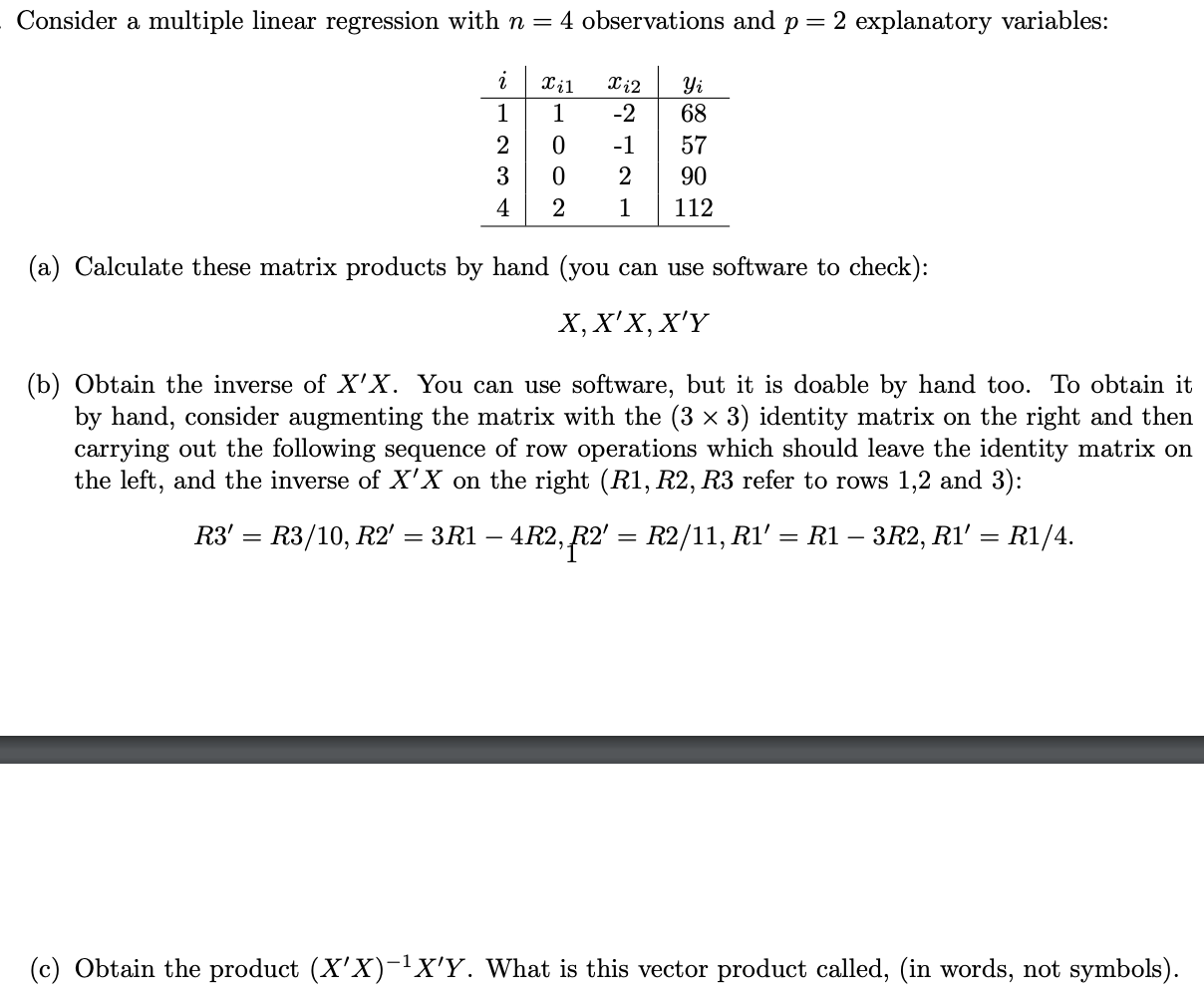 Solved Consider a multiple linear regression with n= 4 | Chegg.com