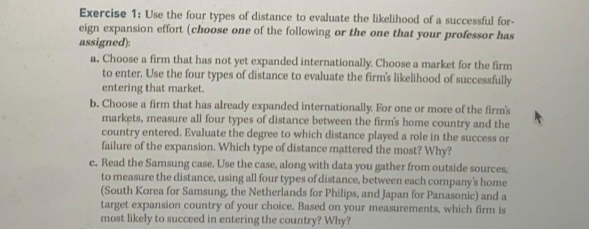 Exercise 1: Use the four types of distance to | Chegg.com