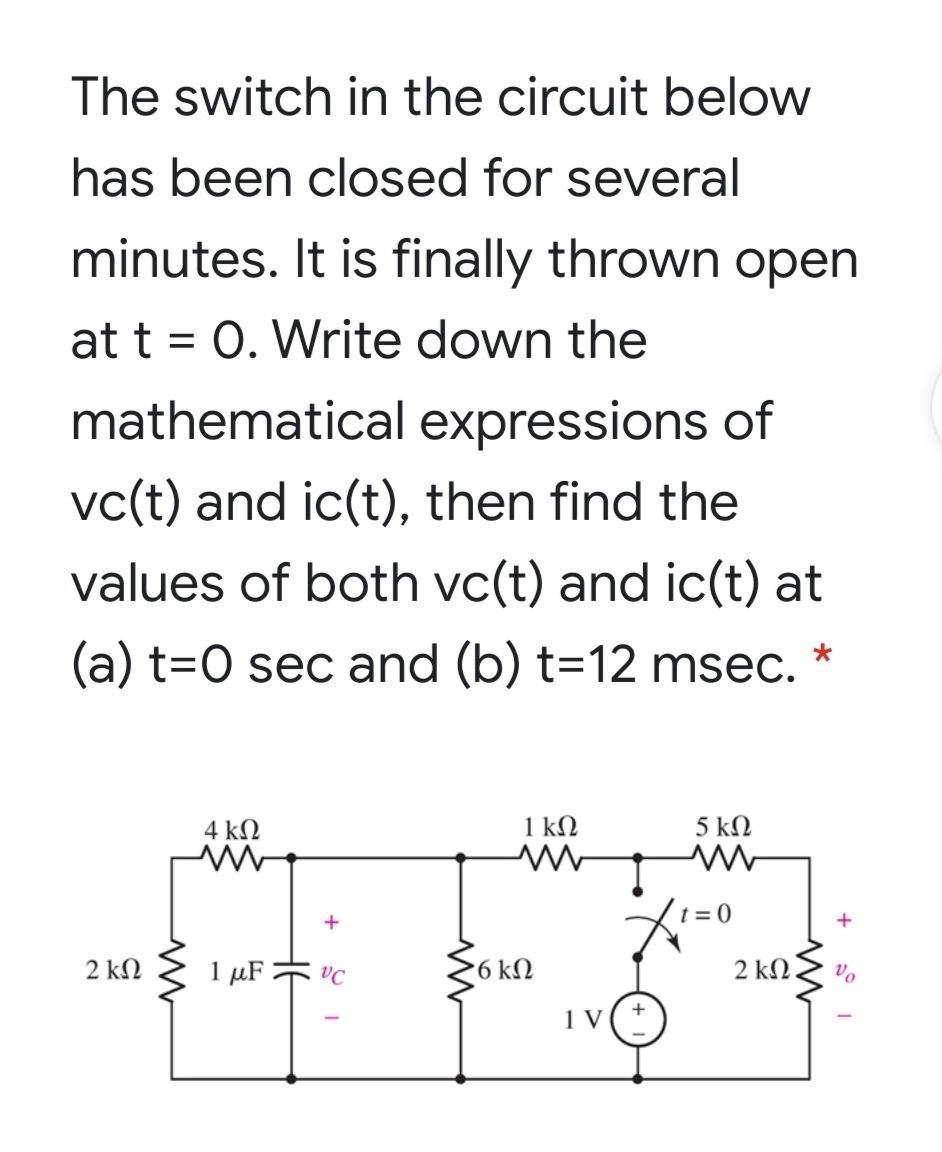 Solved The switch in the circuit below has been closed for | Chegg.com