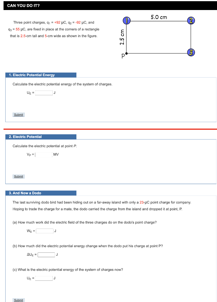 Solved Three point charges, q1=+92μC,q2=−92μC, and q3=55μC, | Chegg.com