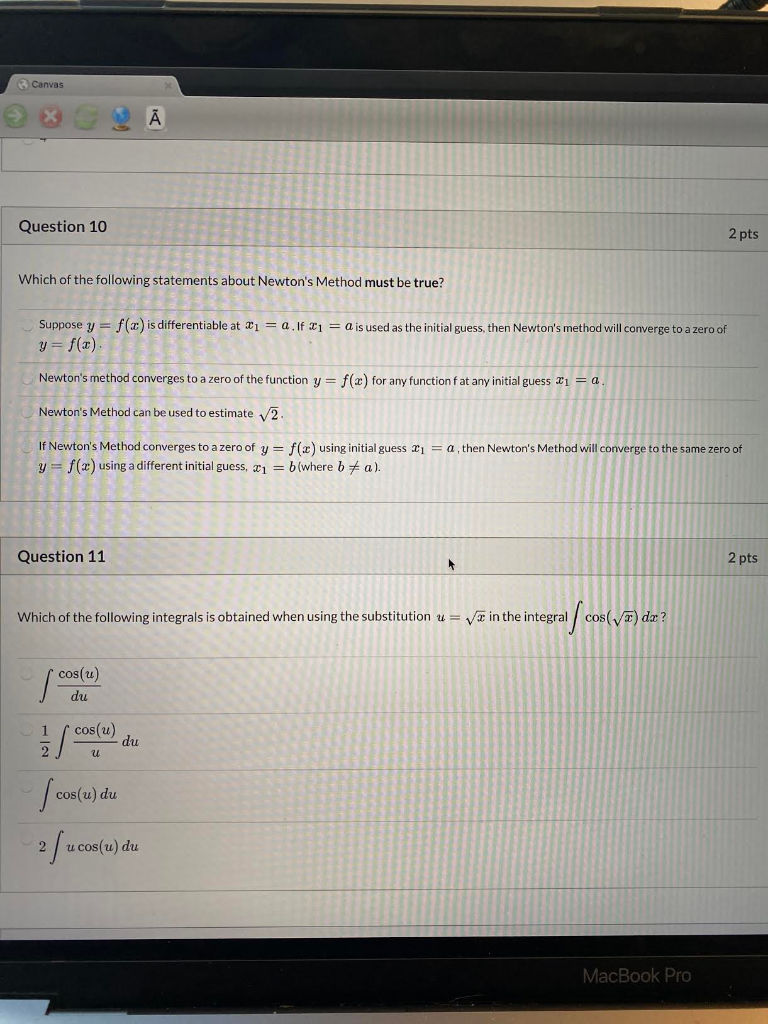 Solved Canvas Question 10 2 pts Which of the following | Chegg.com