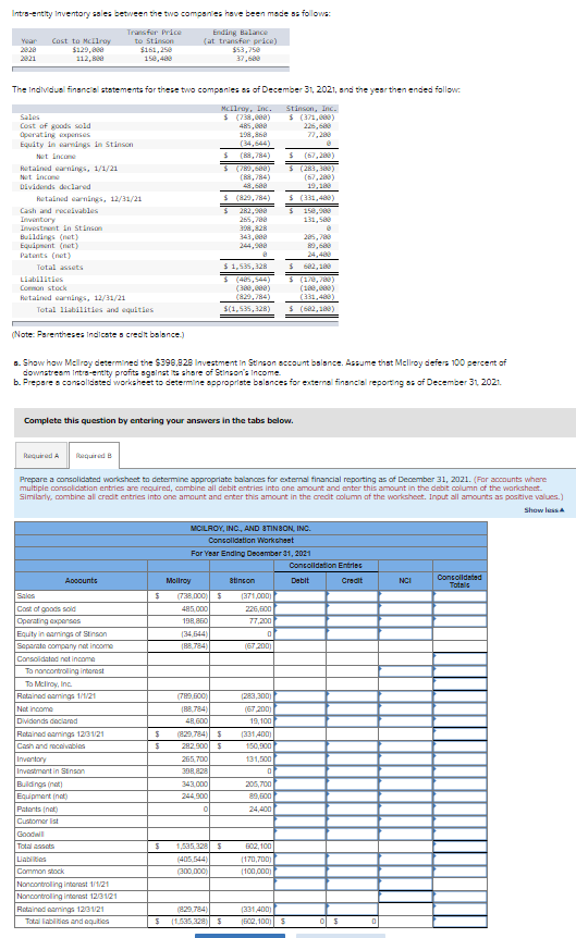 Solved On January 1, 2020, ﻿McIlroy, Inc., acquired a 60 | Chegg.com