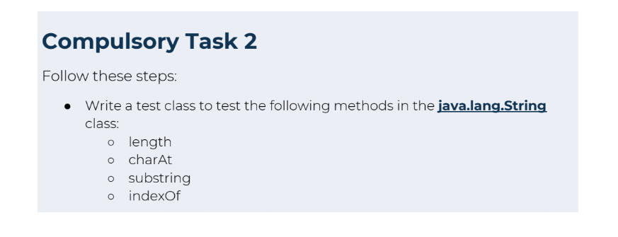 Solved Compulsory Task 2 Follow these steps: Write a test | Chegg.com