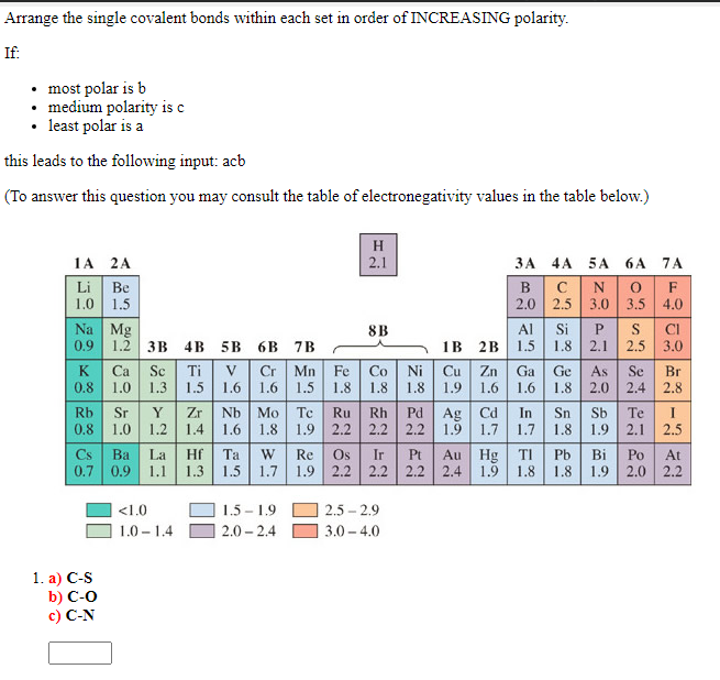 Solved Arrange the single covalent bonds within each set in | Chegg.com