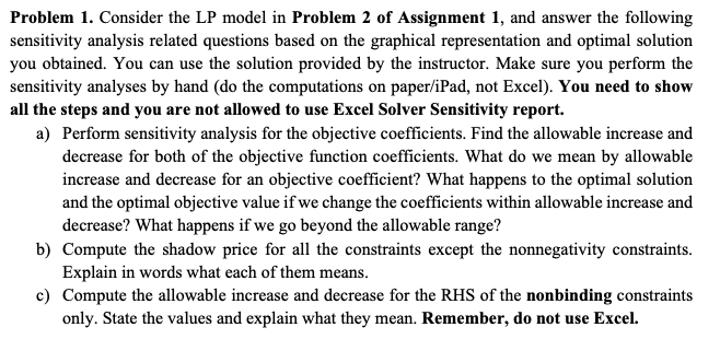 Solved Problem 1. Consider the LP model in Problem 2 of | Chegg.com