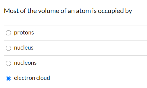 Solved Most of the volume of an atom is occupied by protons 