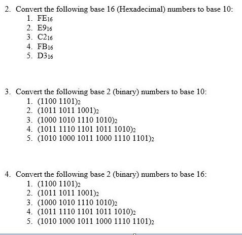 Solved 2. Convert the following base 16 (Hexadecimal) | Chegg.com