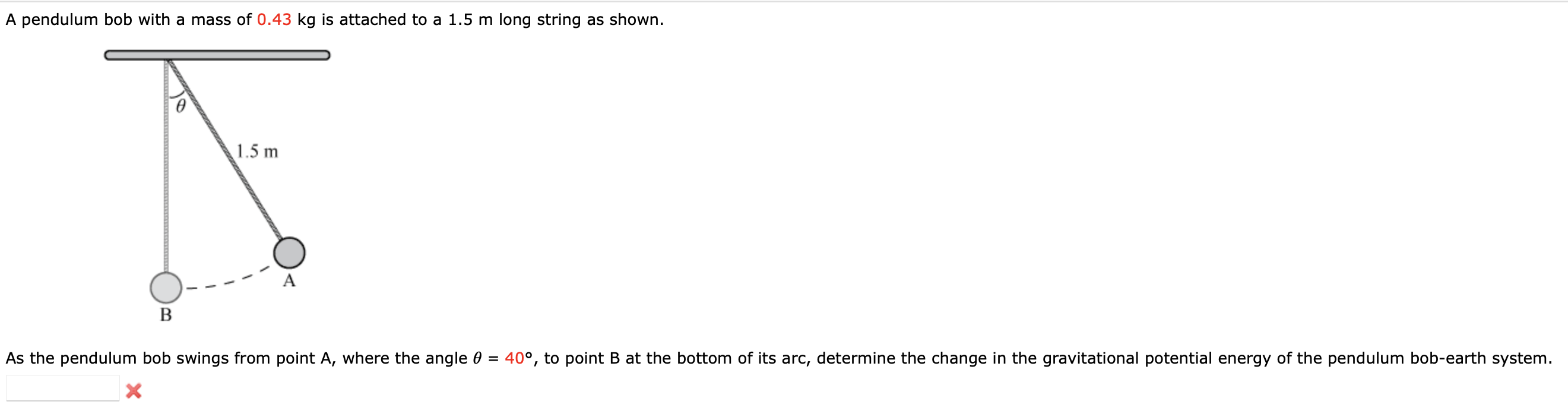 Solved A Pendulum Bob With A Mass Of 0.43 Kg Is Attached To | Chegg.com