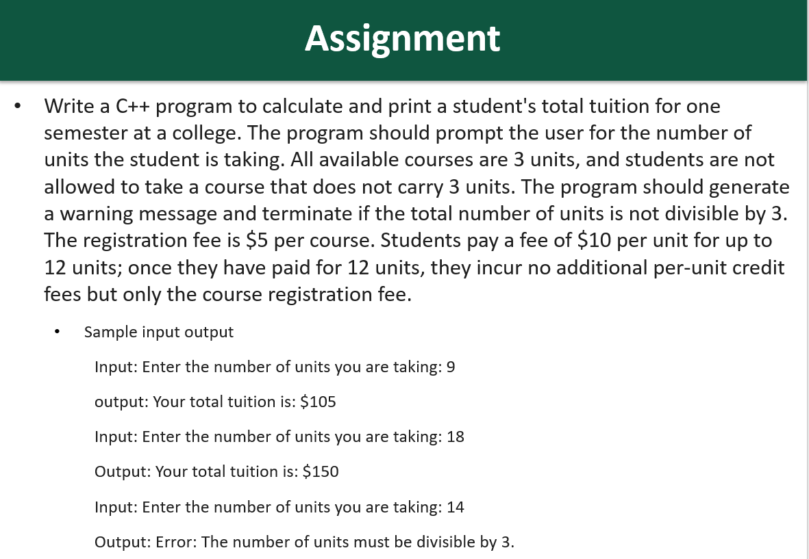 Solved Write a C++ program to calculate and print a | Chegg.com