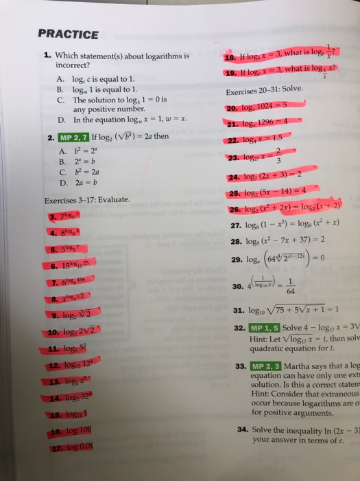 Solved PRACTICE 1. Which statement(s) about logarithms is at | Chegg.com