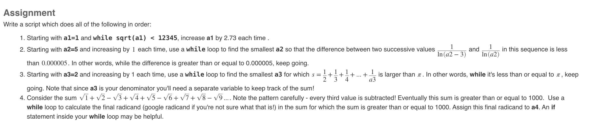 Solved Assignment Write a script which does all of the | Chegg.com