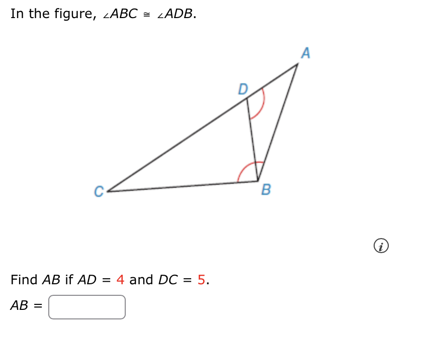 Solved In the figure, ∠ABC≅∠ADB. Find AB if AD=4 and | Chegg.com