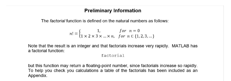 Solved Preliminary Information The factorial function is | Chegg.com