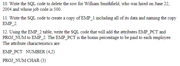 Solved 10. Write the SQL code to delete the row for William | Chegg.com