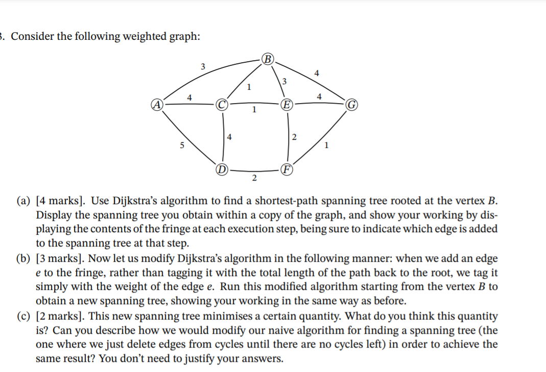 Solved 3. Consider the following weighted graph: 3 4 4 E 1 4 | Chegg.com