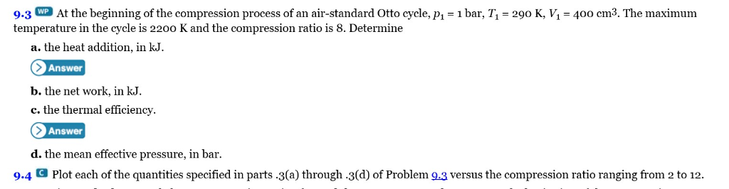 Solved 9-3-At the beginning of the compression process of | Chegg.com