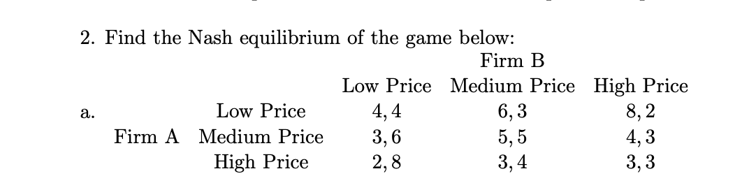 Solved 2. Find the Nash equilibrium of the game below: | Chegg.com