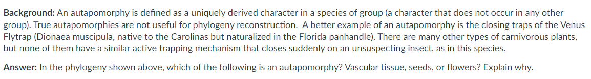 Solved Background: An autapomorphy is defined as a uniquely | Chegg.com