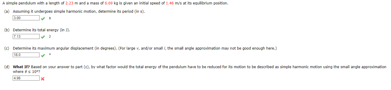 Solved A simple pendulum with a length of 2.23m ﻿and a mass | Chegg.com