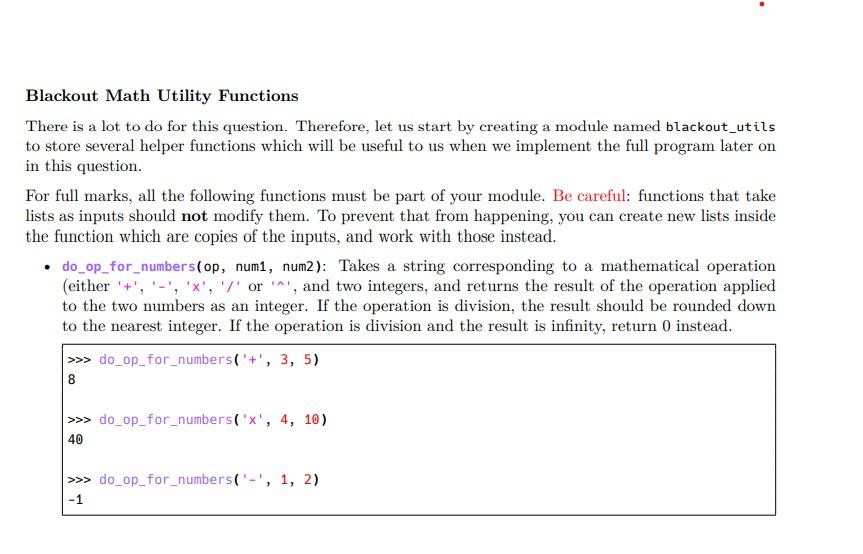 Blackout Math Utility Functions There is a lot to do | Chegg.com