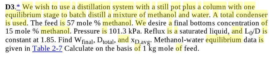 TABLE 2-7. Vapor-liquid equilibrium data for methanol | Chegg.com
