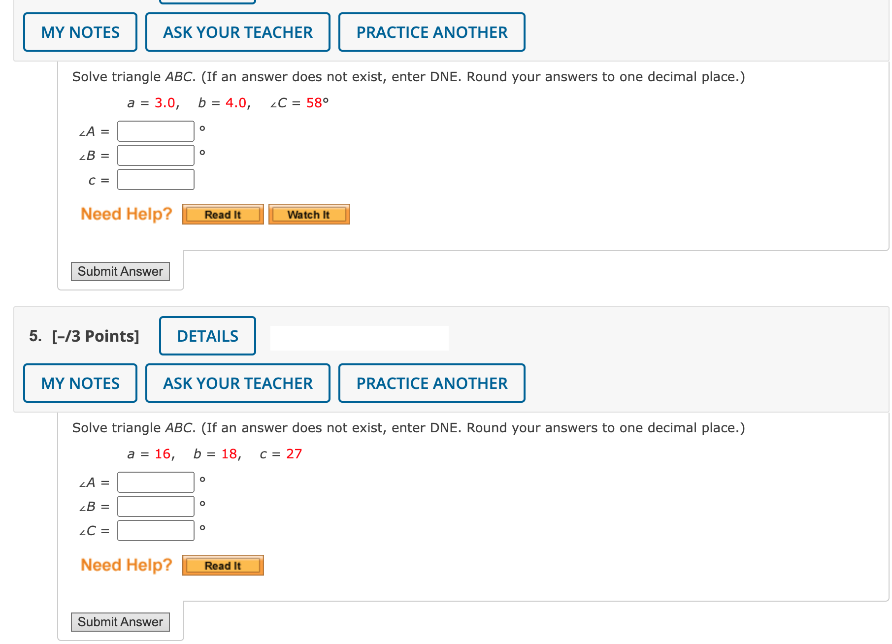 Solved Solve triangle ABC. (If an answer does not exist, | Chegg.com