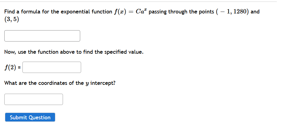 Solved Find a formula for the exponential function f(x) = | Chegg.com