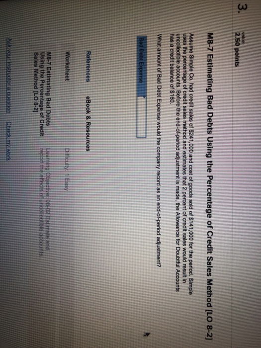 Solved 2 50 points m8 7 estimating bad debts using the chegg