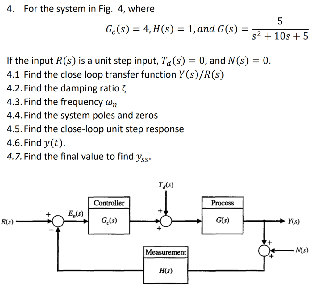 Solved 4. For the system in Fig. 4, where Gc(s)=4,H(s)=1, | Chegg.com