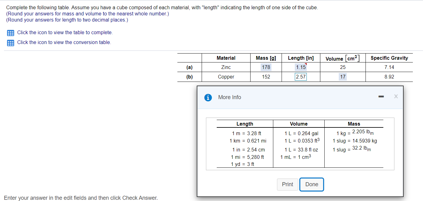 Solved Complete the following table. Assume you have a cube | Chegg.com