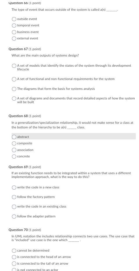 Solved Question 06 (1 point) The type of event that occurs | Chegg.com