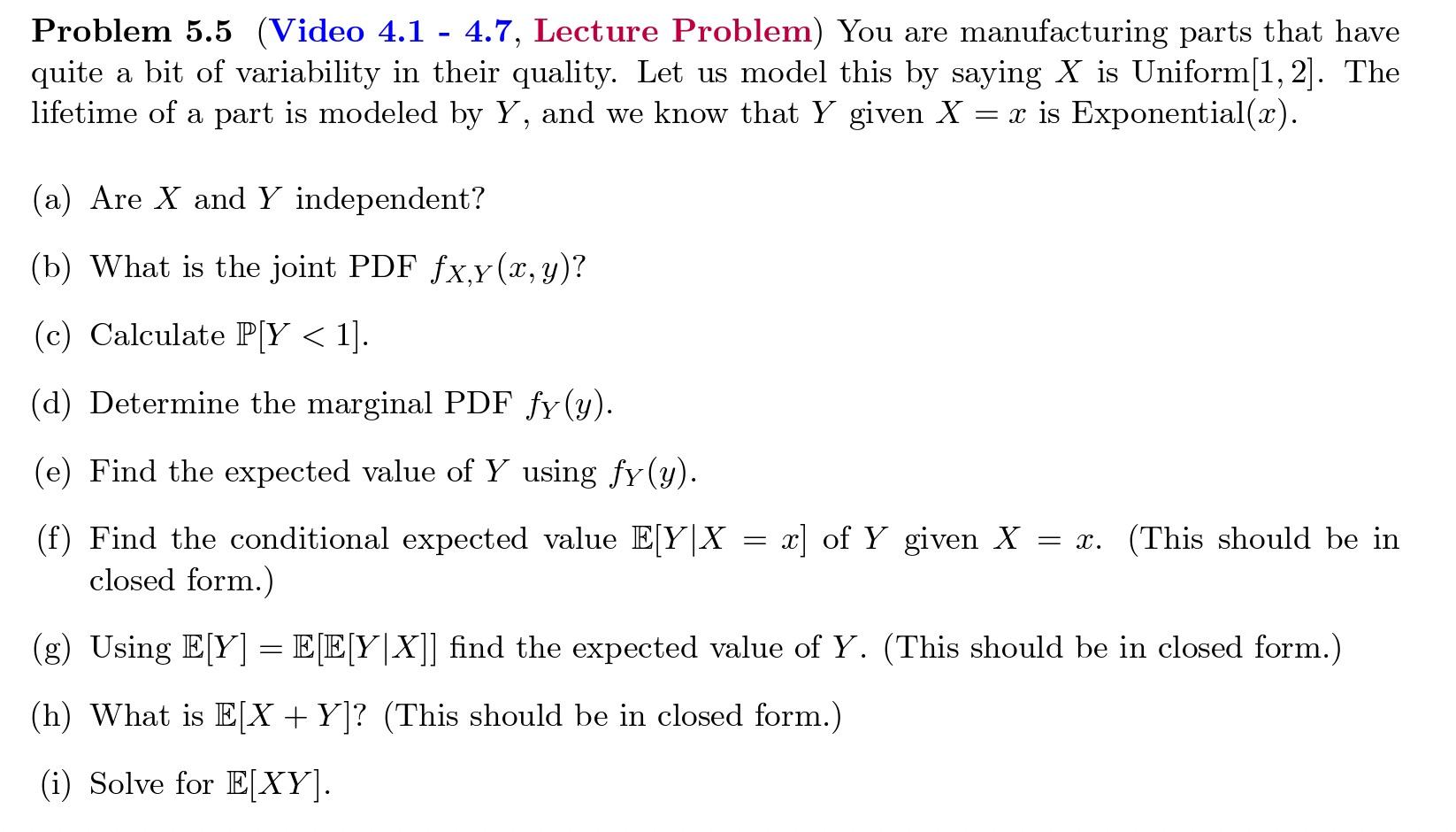 Solved Problem 5.5 (Video 4.1 - 4.7, Lecture Problem) You | Chegg.com