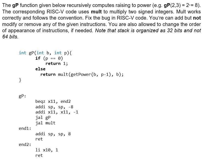 Solved he gP function given below recursively computes | Chegg.com