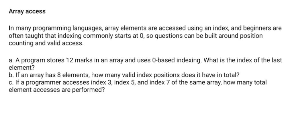 Array accessIn many programming languages, array | Chegg.com