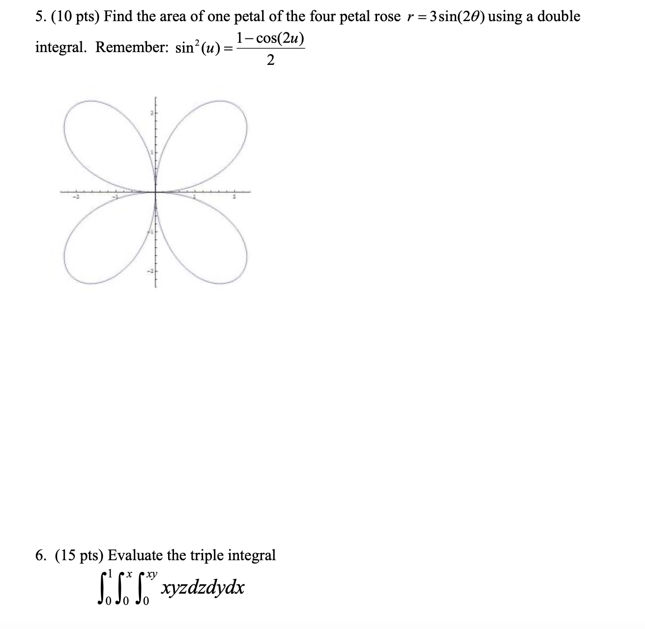 Solved 5. (10 pts) Find the area of one petal of the four | Chegg.com